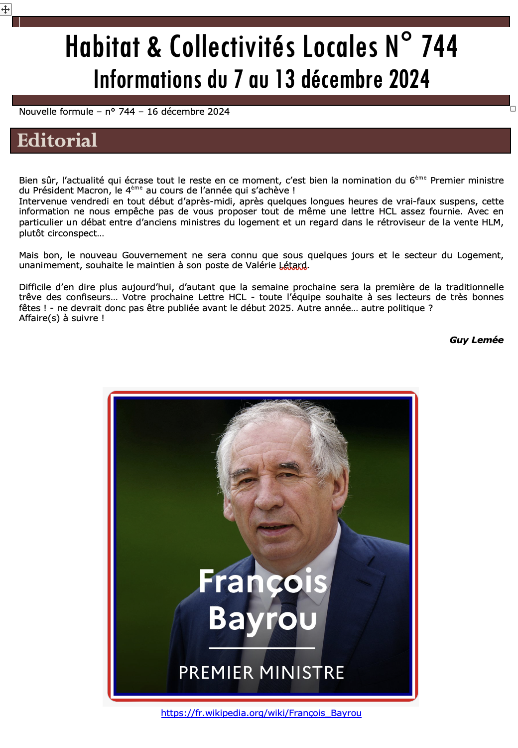 Prévisualisation de la lettre